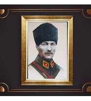 Altın Varaklı Çerçeveli Paspartulu Atatürk Tablo z5077 (Gold)