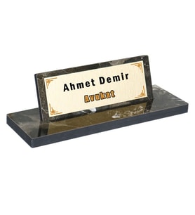 Mermer Desenli Ahşap Masa İsimliği  23,5x8x1,3 cm (Siyah)