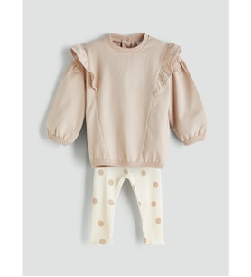 LCW baby Bej Bisiklet Yaka Uzun Kollu Kız Bebek Sweatshirt Ve Tayt 2'li Takım