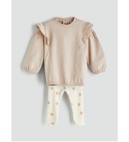LCW baby Bej Bisiklet Yaka Uzun Kollu Kız Bebek Sweatshirt Ve Tayt 2'li Takım