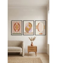 Bohem Modern Soyut Geometrik 3’lü Ahşap Çerçeveli Tablo Seti