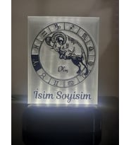 Koç Burcu Kişiye Özel Isimli Dekoratif Led Lamba - Kablolu Adaptörlü - Beyaz Işıklı