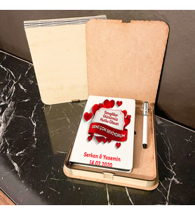 Sevgiliye Hediye Ahşap Kutulu Defter Kalem Set 039