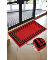 Dikdörtgen Çerçeveli Dış Kapı Paspası - Kıvırcık Paspas - Suya Dayanıklı - 3 Çizgili Model (Kırmızı)