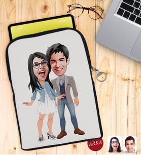 BK Gift Kişiye Özel Sevgililer Karikatürlü Taşınabilir Koruyucu Tablet Kılıfı & Organizer Çanta - Siyah-81