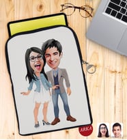 BK Gift Kişiye Özel Sevgililer Karikatürlü Taşınabilir Koruyucu Tablet Kılıfı & Organizer Çanta - Siyah-81