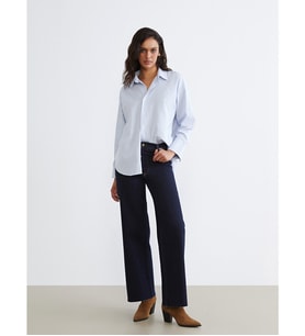 LCW Vision Mavi Çizgili Oversize Kadın Gömlek