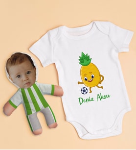 BK Kids Kişiye Özel Fotoğraflı Bebek Yastık ve Bebek Body Zıbın Hediye Seti - Model 1.3