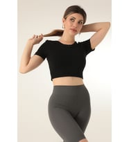 DoReMi Dikişsiz Kısa Spor Üst (Siyah)