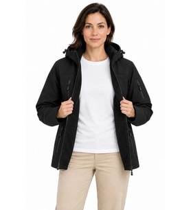 Su Geçirmez Softshell İçi Polar Astarlı Çıkarılabilir Kapüşonlu 4 Cepli Mont Ceket - Siyah
