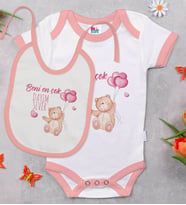 BK Kids Beni En Çok Dayım Sever Tasarımlı Pembe Bebek Body Zıbın ve Mama Önlüğü Hediye Seti-1