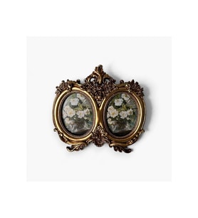 Kişiye Özel Fotoğraflı Vintage İkili Oval Fotoğraf Çerçevesi Altın Renk Reçine 16 x 15 cm Nostaljik Masaüstü Çerçeve