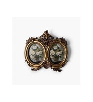 Kişiye Özel Fotoğraflı Vintage İkili Oval Fotoğraf Çerçevesi Altın Renk Reçine 16 x 15 cm Nostaljik Masaüstü Çerçeve