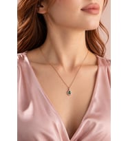 925 Ayar Gümüş Kadın Zümrüt Taşlı Damla Kolye Rose Gold