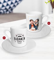 BK Gift Kişiye Özel Babalar Günü Hediyesi Fotoğraflı Türk Kahvesi Fincanı-28 (Beyaz)