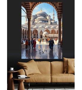 Görkemli Camii Ve Şehir Meydanı Dekoratif Kanvas - Mdf Ahşap Tablo