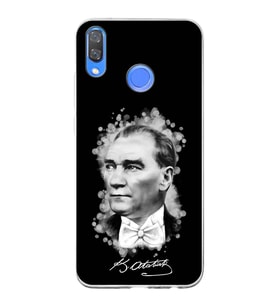 Huawei Y9 2019 Uyumlu Kapak Atatürk Tasarımlı Şeffaf Silikon Kılıf