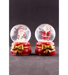 Yeni Yıl Hediyesi 2 Adet Yeni Yıl Noel Baba Temalı Kurdele Detaylı Mini Boy Işıklı Kar Küresi 6,5 cm