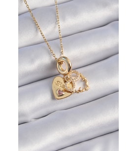 316L Çelik Gold Renk Zirkon Taşlı Sonsuzluk Kalp Figür Charm Model Kadın Kolye