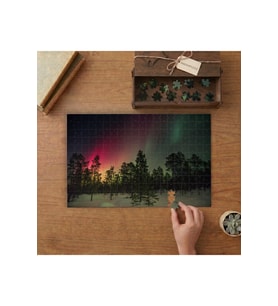 Kuzey Işıkları - Orman - Kar Tasarımı 240 parça Ahşap Puzzle Ahşap Kutuda MP02279