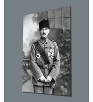 Üniformalı Atatürk Siyah Beyaz Cam Tablo Hediyelik Büyük Tablo Ev Ofis Dekoru
