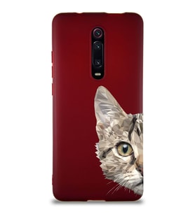 Xiaomi Mi 9T Pro Soft Premier Kapak Catface Tasarımlı Silikon Kılıf - Mürdüm (Şeffaf)