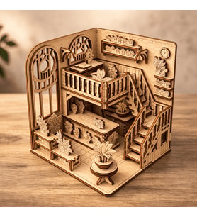 Indoor Garden Ahşap Maket Seti – DIY Miniatür İç Mekan Bahçesi Book Nook Dekoru