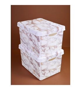 Marble Desen Plastik Kutu Seti, 2x20 Litre, Şık ve Pratik Saklama Çözümü