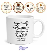 Sugar Free Yazılı Şekersiz Kupa Bardak Özel Tasarım Hediye