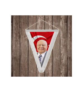 Necmettin Erbakan Beyaz Saçaklı Üçgen Flama Bayrak Hatıra Flama