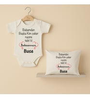 Pia Baby B27 %100 Pamuk Babamdan Başka Kim Çeker Nazımı Tabii ki Babaanem Yazılı Tasarlanabilir Bebek Body Ve Yastık Kılıfı (Ekru)