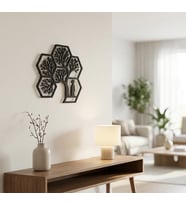 Hayat Ağacı Duvar Tablosu Mdf Kesim Altıgen Geometrik Duvar Süsü