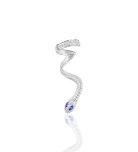 Söğütlü Silver Gümüş rodyumlu safir ve zirkon taşlı kıkırdak yılan küpe