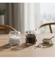 2'li Şeffaf Cam Tuzluk ve Biberlik Seti - Bubble (Küre) Desenli Alttan Dolumlu Minimalist Baharatlık (5 cm)