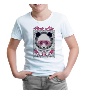Panda - Pembe Beyaz Çocuk Tshirt