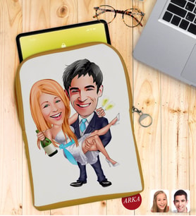 BK Gift Kişiye Özel Evleniyoruz Karikatürlü Taşınabilir Koruyucu Tablet Kılıfı & Organizer Çanta - Sarı-4