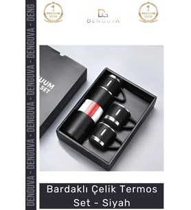 #Termos Hediyelik Mat Isı Yalıtımlı Vakumlu Paslanmaz 500ml Bardaklı Çelik Termos Set Siyah