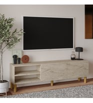 İnarch Dizayn River 150 cm Modern TV Sehpası – Kapaklı ve Raflı Tasarım (Bej)