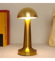 Dokunmatik Renk Değiştiren Şarjlı Mantar Masa Lambası Modern LED Dekoratif Gold Abajur (Altın)