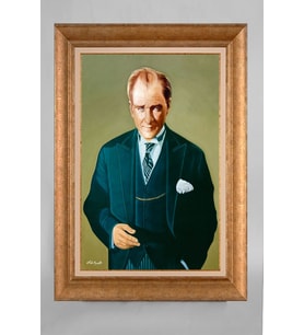 Çerçeveli Paspartulu Atatürk Tablo a671 (Gold)