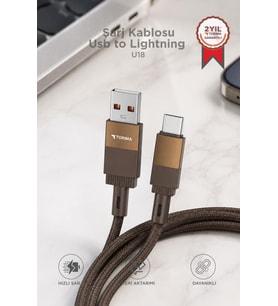 Torima Şarj Kablosu Usb to Lightning Data Kablo U18 Kahverengi