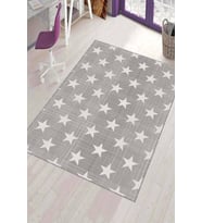 Gri Kaymaz Tabanlı Yıkanabilir Yıldızlı Bebek Halısı KD078