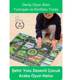 #Halı Şehir Yolu Desenli Çocuk Araba Oyun Halısı Eğitici Keşif Temalı Eğlenceli Yumuşak Konforlu