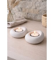 DTM HOME  Ring 2’li Dekoratif Mumluk Seti –  Modern Beyaz Tea Light Mumluk, Minimal Salon Aksesuarı