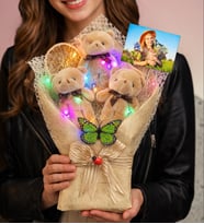 Kişiye Özel Renkli LED Işıklı Kahve Peluş Ayıcık Buketi (35 cm) – Büyük Boy Özel Tasarım