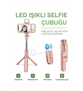 Led Işıklı Selfie Çubuğu Bluetooth Kumandalı Kablosuz Tripot Selfie Monopod Selfie Stick (Pembe)