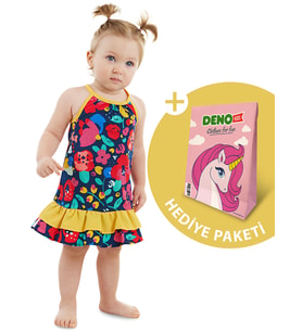 Çiçekli Kız Bebek Poplin Pamuklu Yazlık Elbise (Lacivert)