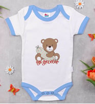 BK Kids Sevimli Ayı Tasarımlı Mavi Bebek Body Zıbın-1