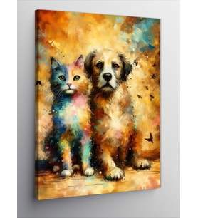 Kanvas Tablo Renkli Köpek Ve Kedi