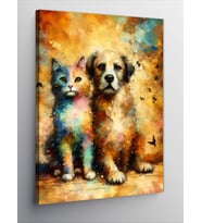 Kanvas Tablo Renkli Köpek Ve Kedi